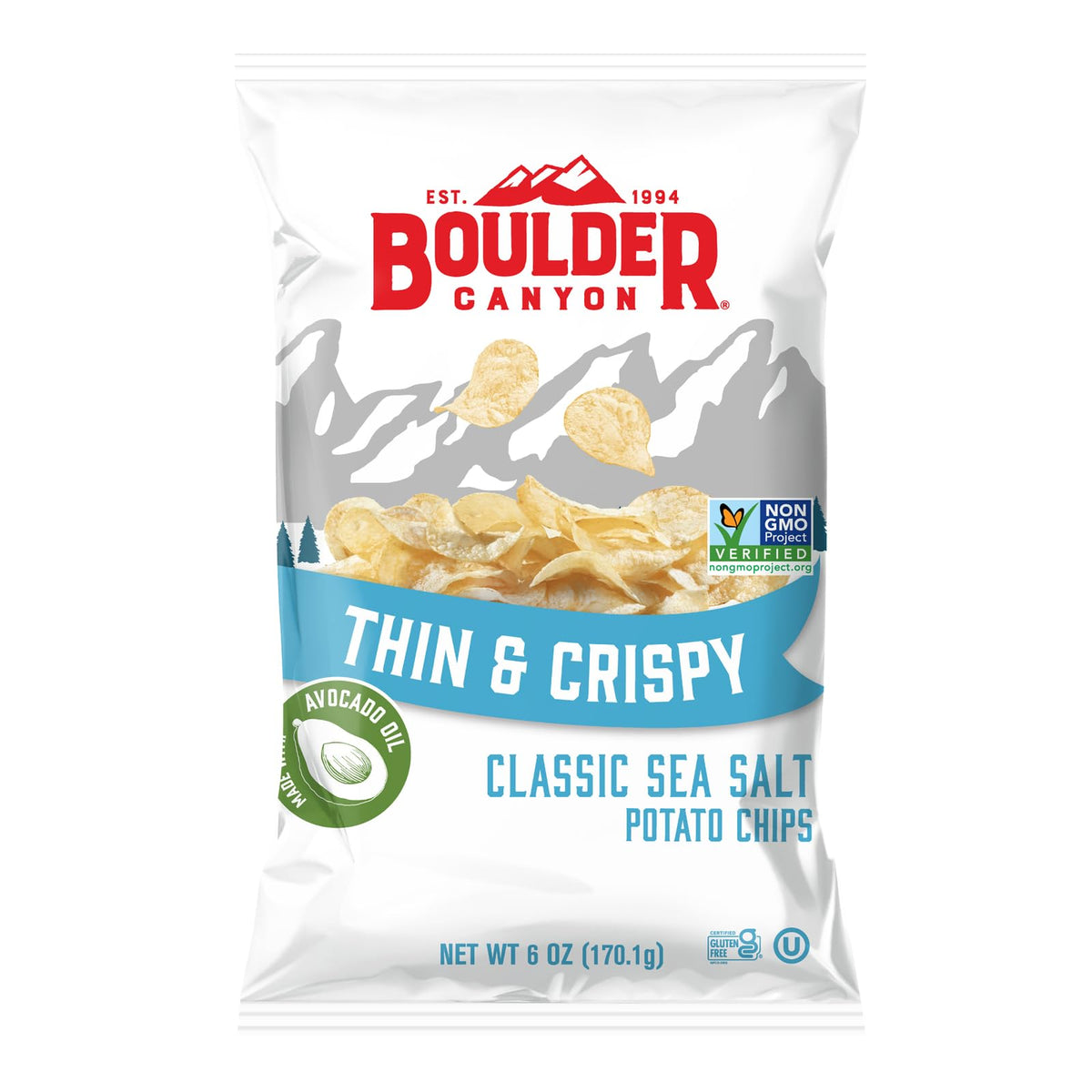 Boulder Canyon Thin & Crispy Classic Sea Salt Potato Chips, 6 OZ