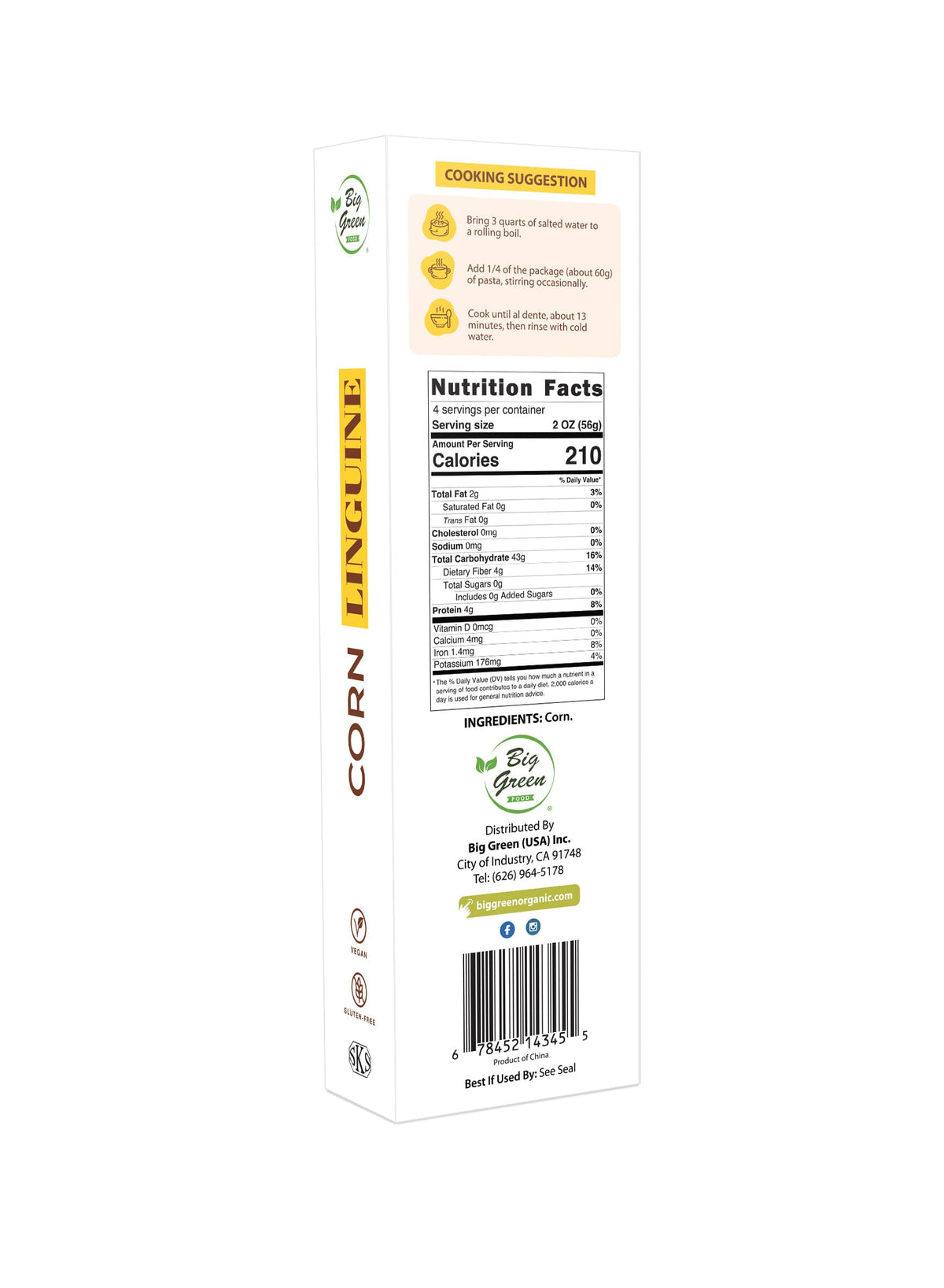 Big Green Food - Corn Linguine, Premium Gluten-Free Penne Pasta, Wheat Free, Vegan Friendly (1 Box)