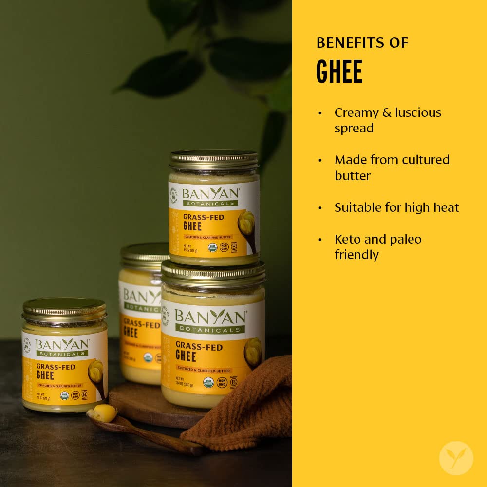 Banyan Botanicals Grass-Fed Ghee - Original Cultured Organic Ghee (Clarified Butter) - Tasty Oil & Butter Alternative for Cooking & Baking - 7.5 oz