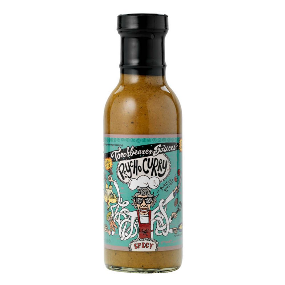 TorchBearer Sauces Psycho Curry Sauce, 12 Ounces - Spicy - All Natural, Vegan, Extract-Free, Made in USA