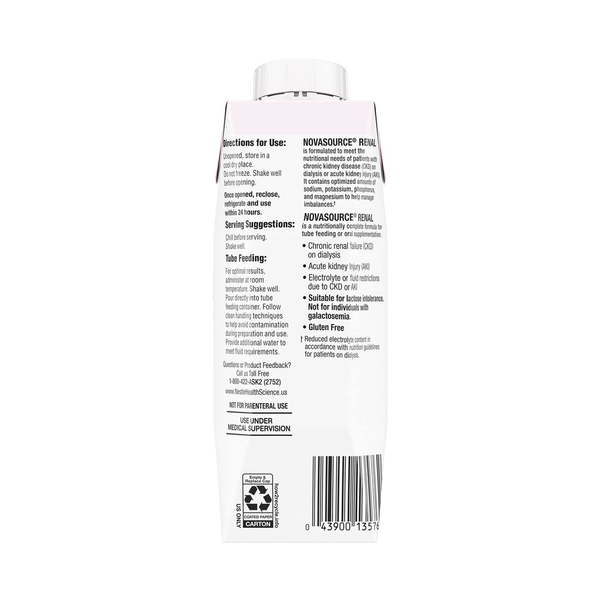 Nestle Novasource Renal Nutritionally Complete Formula Strawberry 8 oz Carton 24 Ct