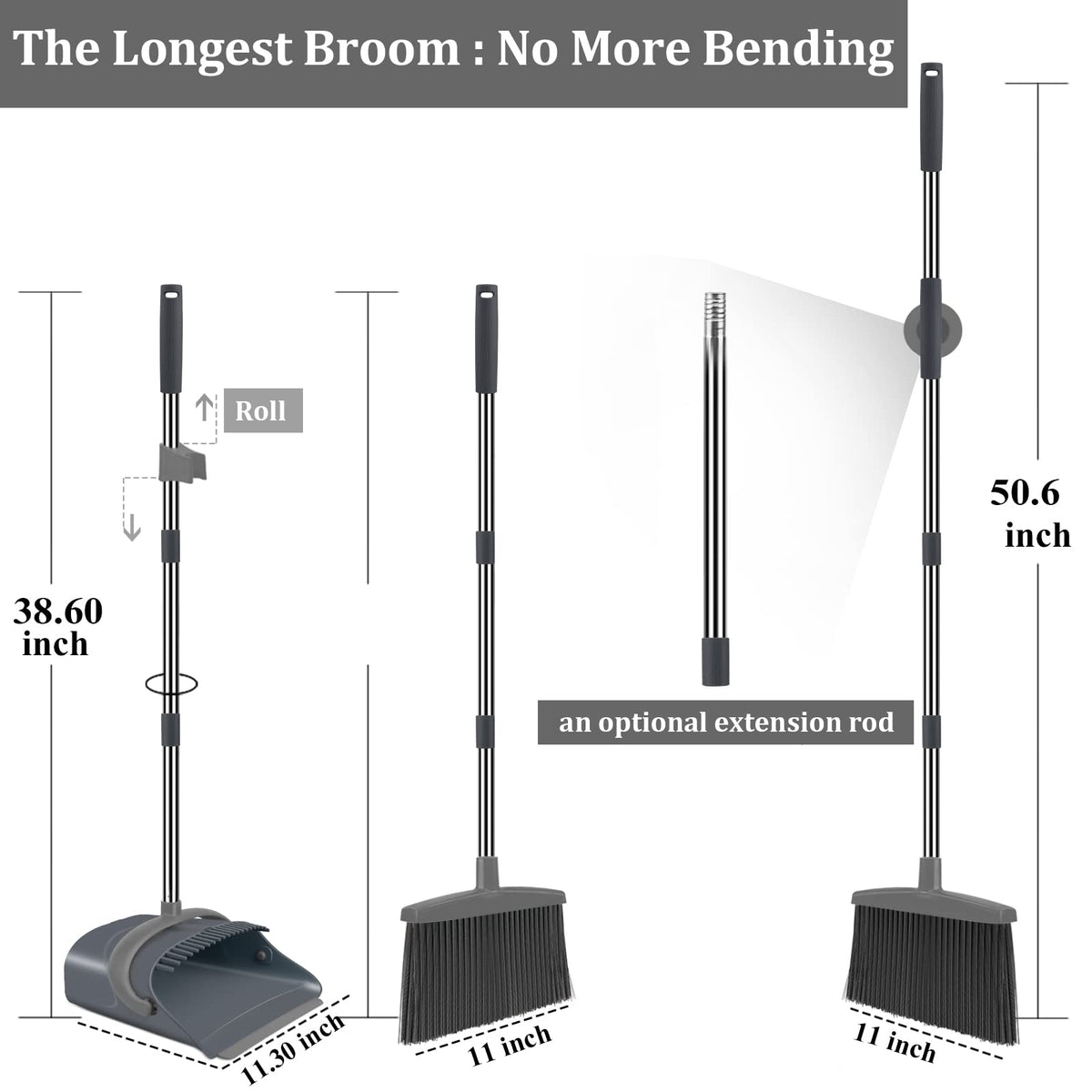 Ivandar Broom and Dustpan Set, Dust pan with Long Handle, Broom with Dustpan Combo Set, Broom and Dustpan for Home, Indoor or Outdoor Cleaning Tool