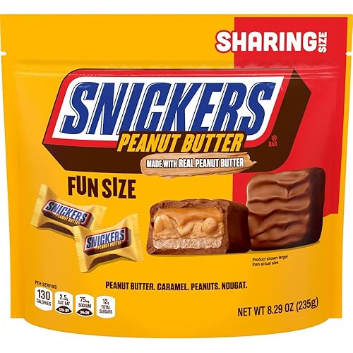 SNICKERS Fun Size Peanut Butter, Caramel & Peanuts Milk Chocolate Bars Individually Wrapped Candy Bars, Sharing Size, 8.29 Oz Bag