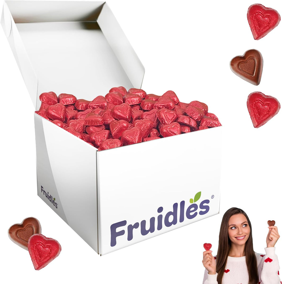 5 Pounds Fruidles Valentine's Milk Chocolate Hearts, Party Bag Fillers, Red Individually Wrapped Foils, Kosher Certified