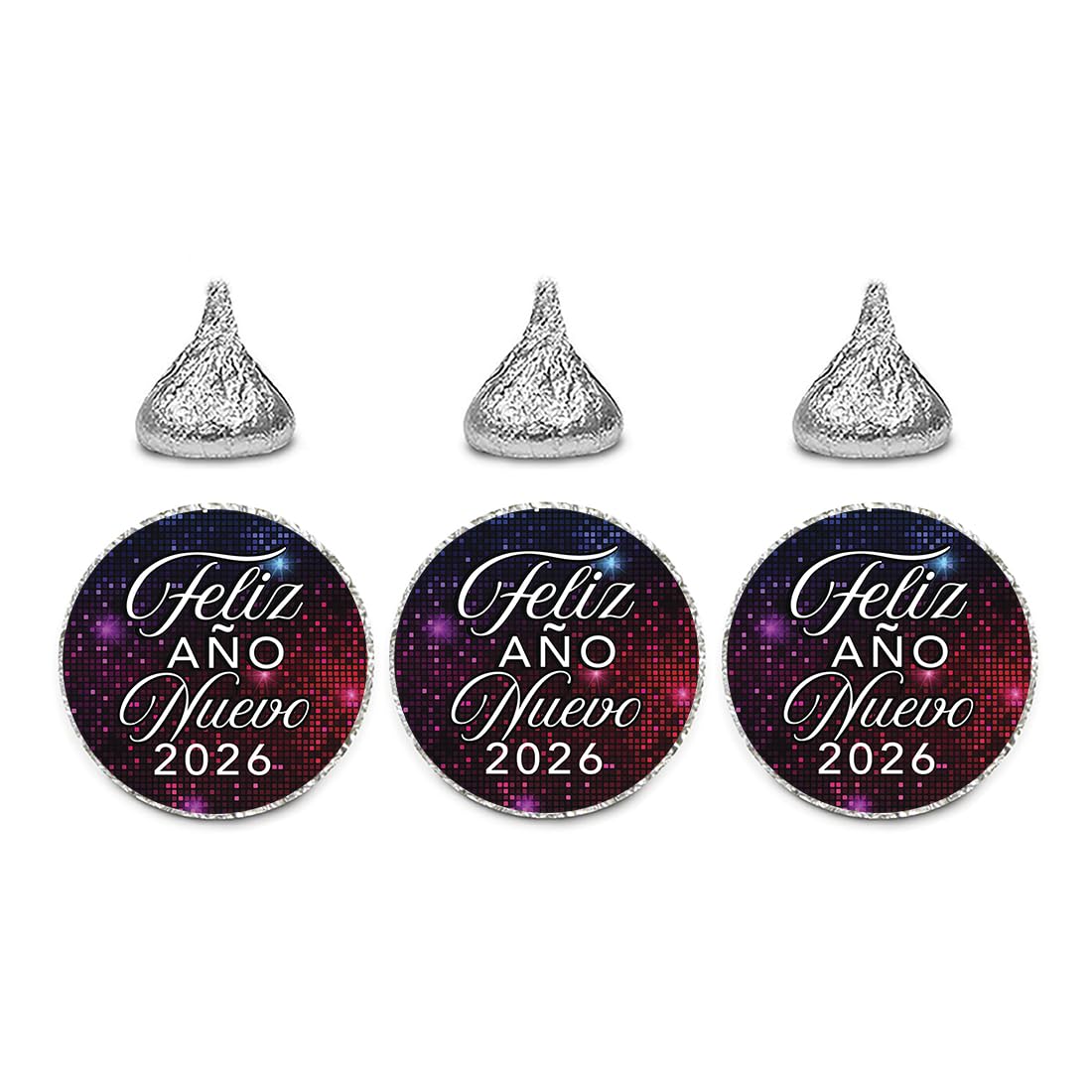 Andaz Press Shimmer Tiles Feliz Año Nuevo Chocolate Drop Labels, Spanish Happy New Year Stickers 2026 for New Years Party Favors 2026, Fits Kisses