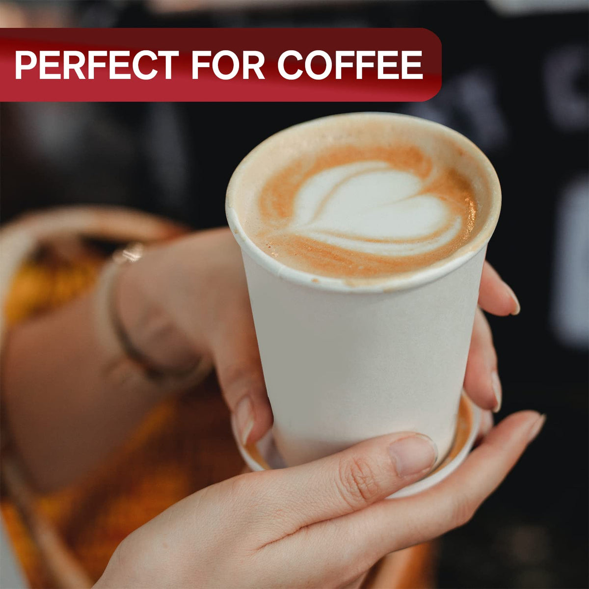 Smygoods White Original Disposable Paper Coffee Cups with Lids (12 OZ, 100 Count) For Hot Beverages, Tea, Espresso, Cocoa - To Go Drink Containers