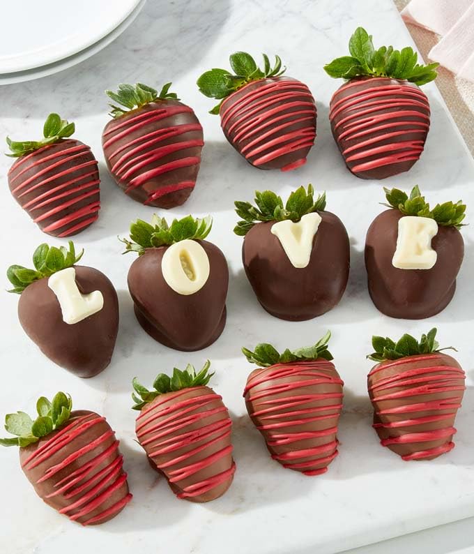 From You Flowers Love Chocolate Covered Strawberries - 12 Belgian Dipped Berries with Edible Love Message for Romance