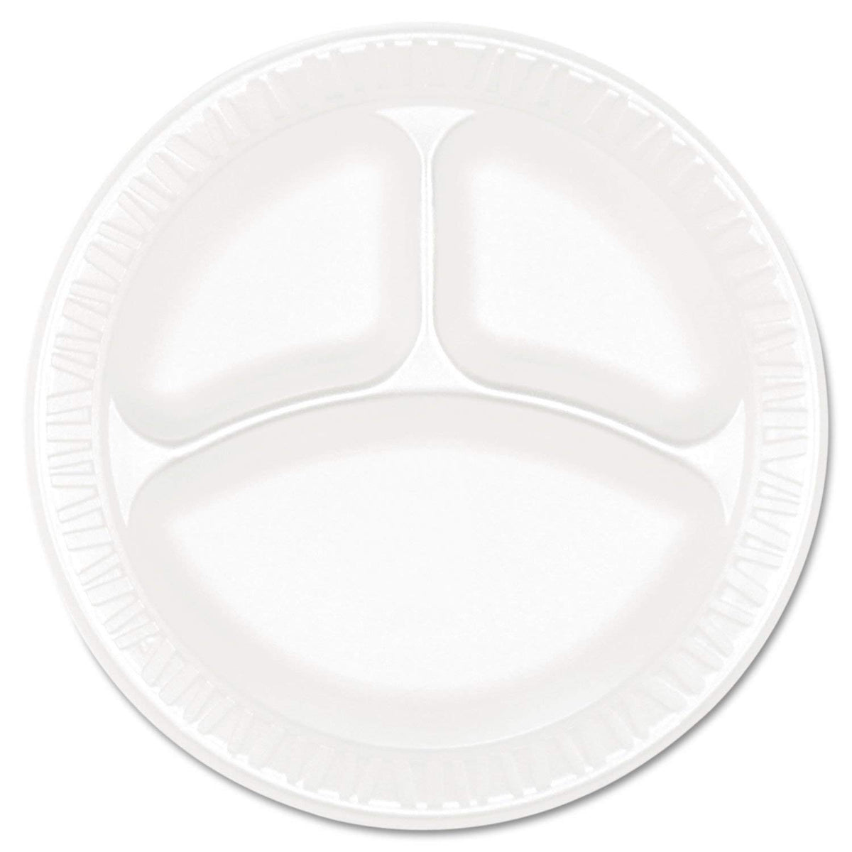 Concorde Foam Plate, 3-Comp, 9" dia, White, 125/Pack, 4 Packs/Carton