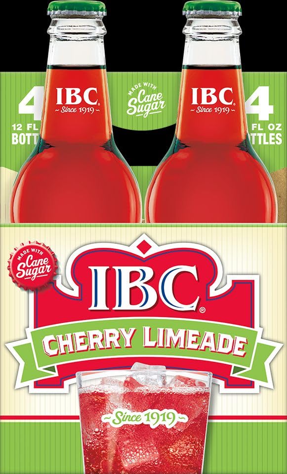 IBC Cherry Limeade with Sugar, 12 Ounce Glass Bottle -- 6 per case.
