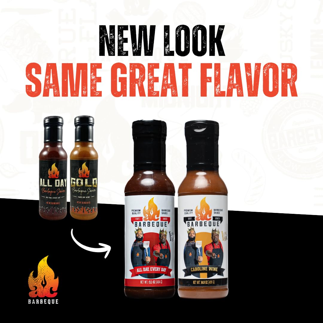 AC BARBEQUE SAUCE DUO - 2-pack with All Day, Every Day (15.3oz) and Caroline Wine (14.8oz) BBQ Sauce for Pulled Pork, Chicken, Veggies, Burgers,