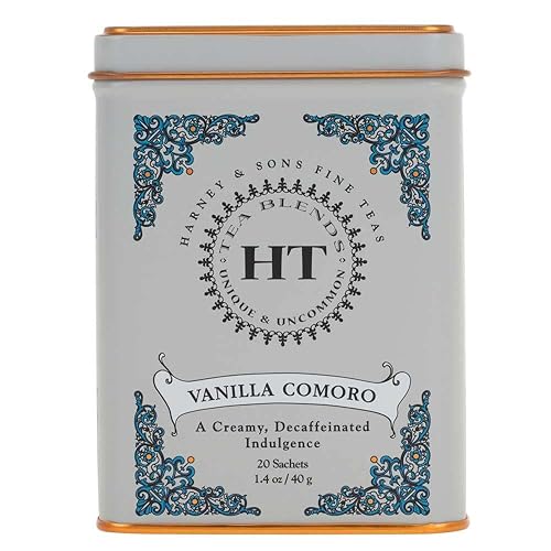 Harney & Sons Tea Decaffeinated, Great Present Idea, Vanilla Comoro, 1.4 oz Tin (20 Sachets)