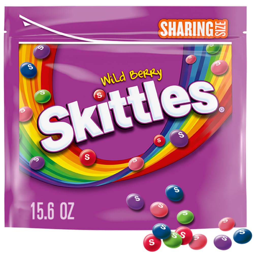 SKITTLES Wild Berry Chewy Candy Share Size Movie Night Party Favor Candy Snack, 15.6 Oz Resealable Bag
