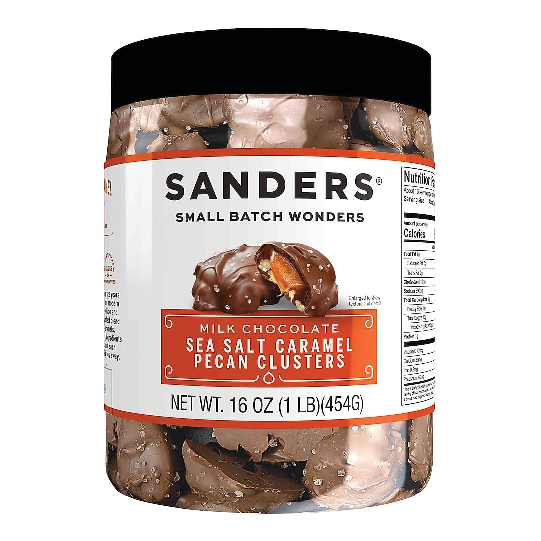 Sanders Milk Chocolate Sea Salt Caramel Pecan Clusters - 16 oz Tub