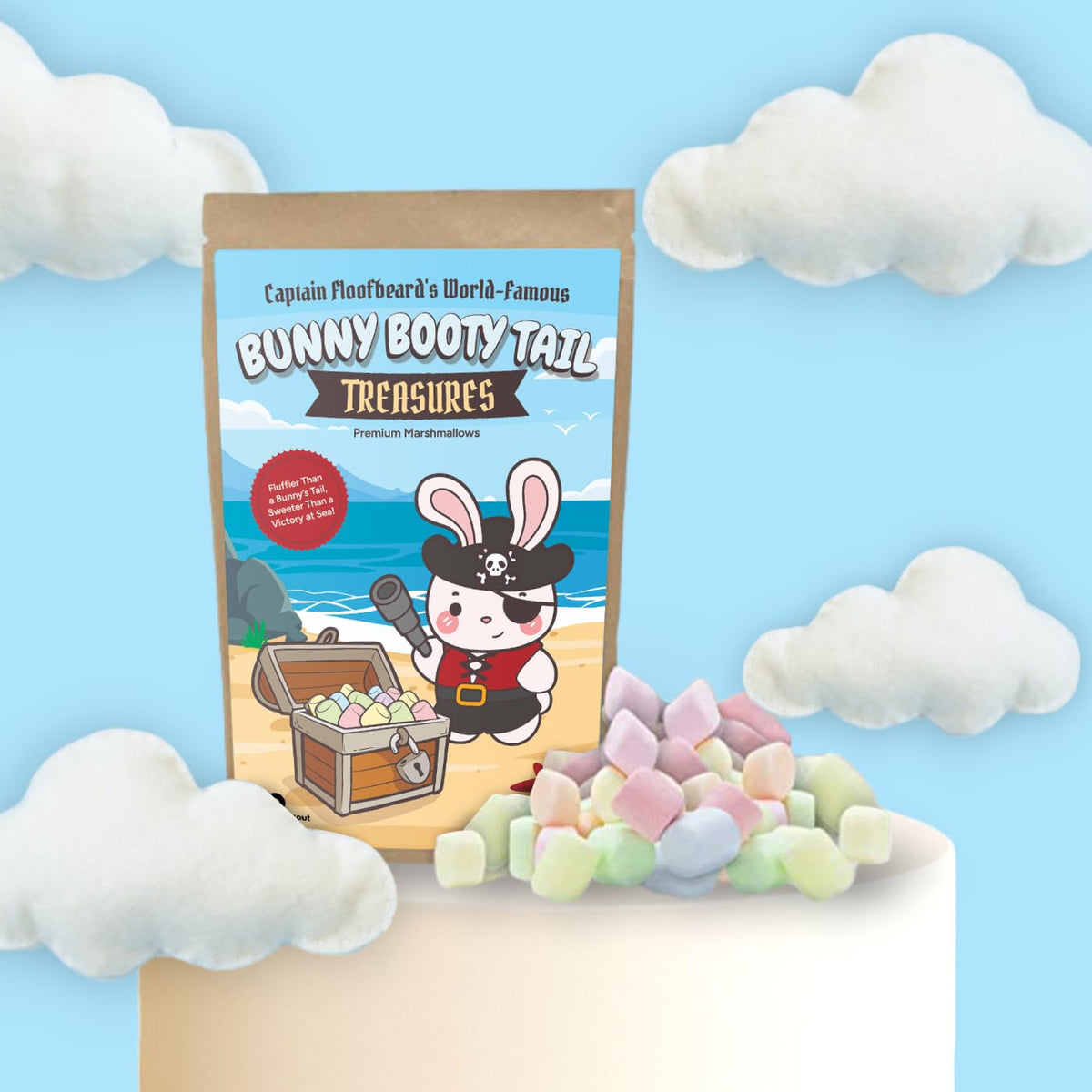 Bunny Booty Tail Treasures Marshmallows Pirate Gift - Pastel Mallows Easter Basket Filler Idea for Teens - Funny Poop Gag Gifts for Rabbit Lovers