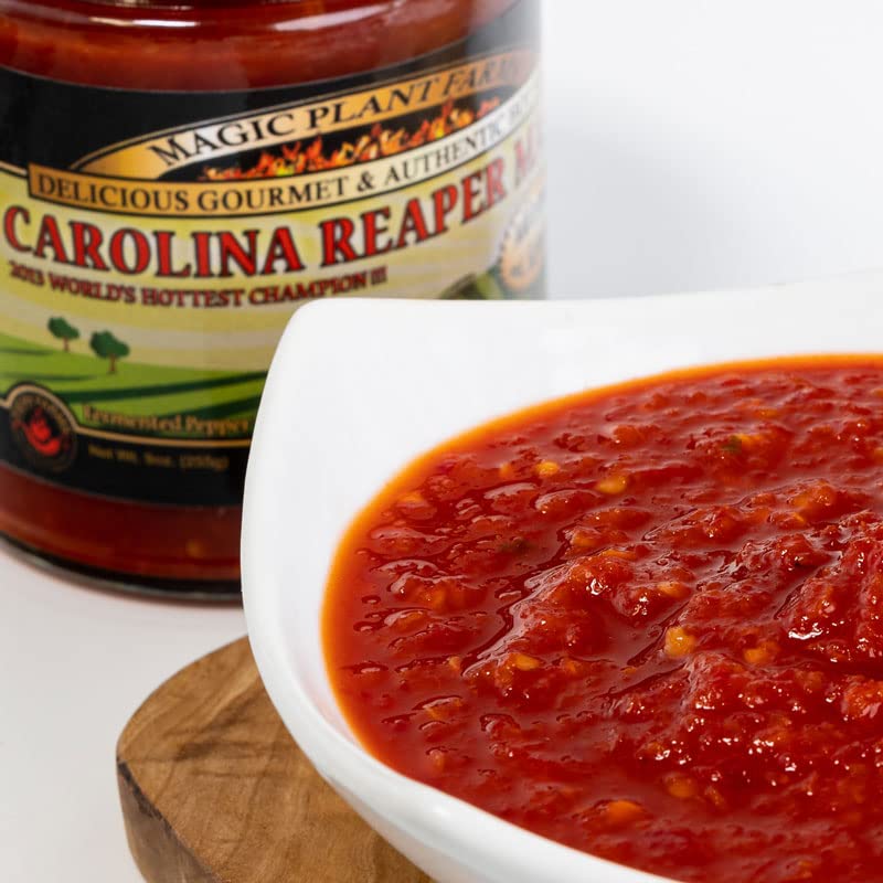 Magic Plant Red Carolina Reaper Pepper Mash, 9 Oz Jar - 1.5M to 2M (SHUs) Hottest Fermented Reaper Mash for Cooking, Maranades, Hot Sauce and More