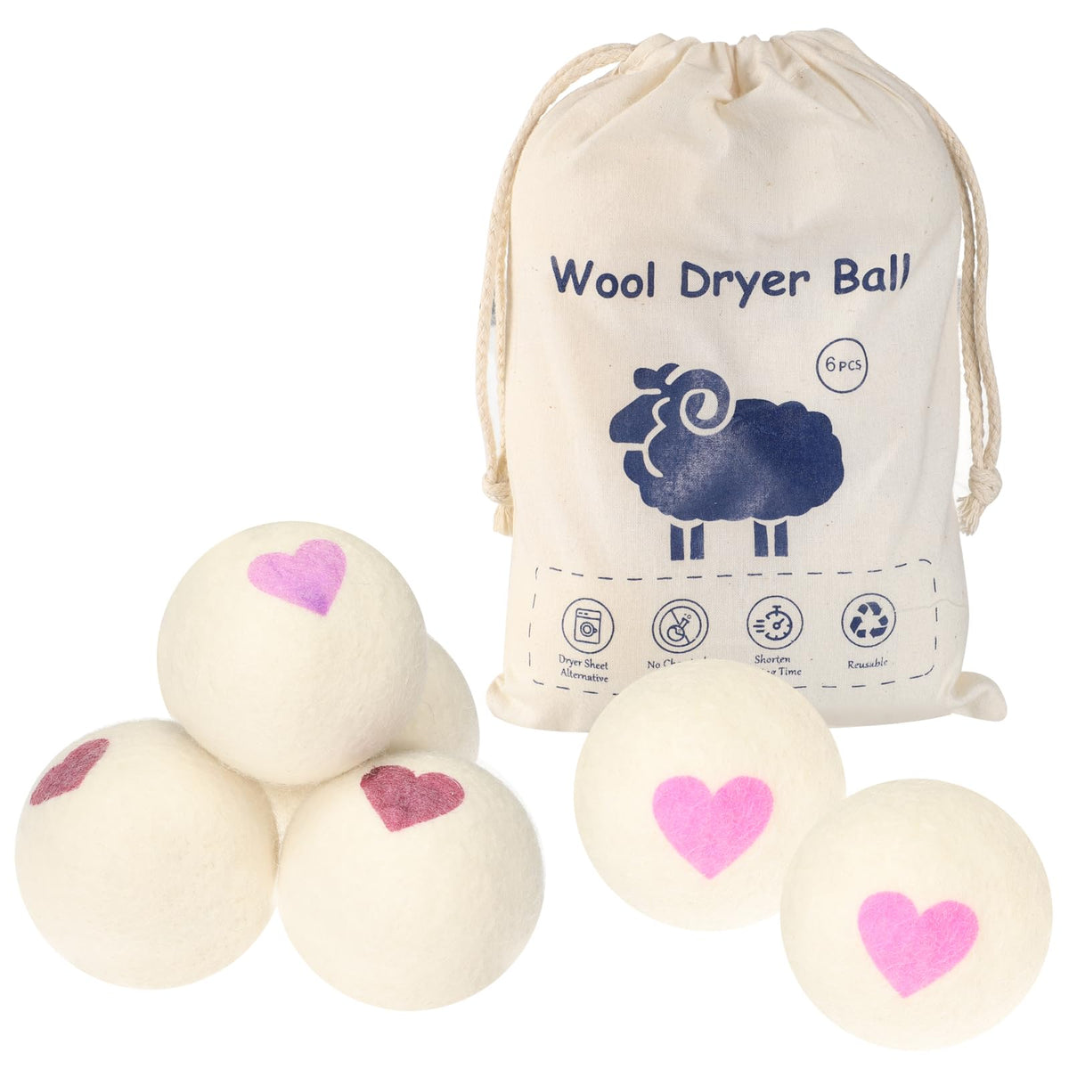 Wool Dryer Balls Reusable Natural Fabric Softener 100% New Zealand Wool Balls for Dryer Reduce Clothing Wrinkles and Saves Drying Time