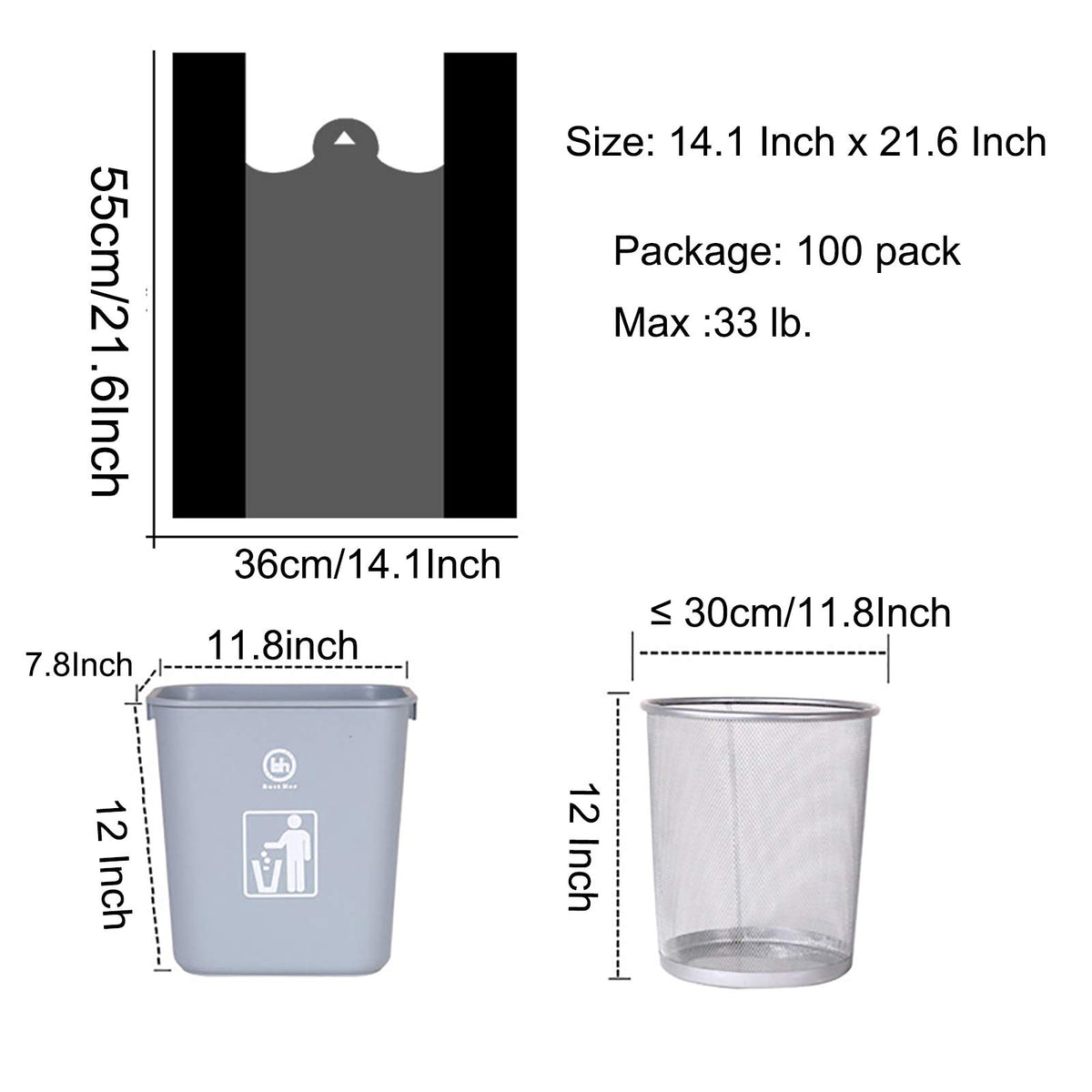 YYaaloa 100 pcs Black Trash Bags with Handles - 14x22 Super Thick 1.8mil Plastic Rubbish Bags for Office, Picnic, Kitchen, Bulk Use