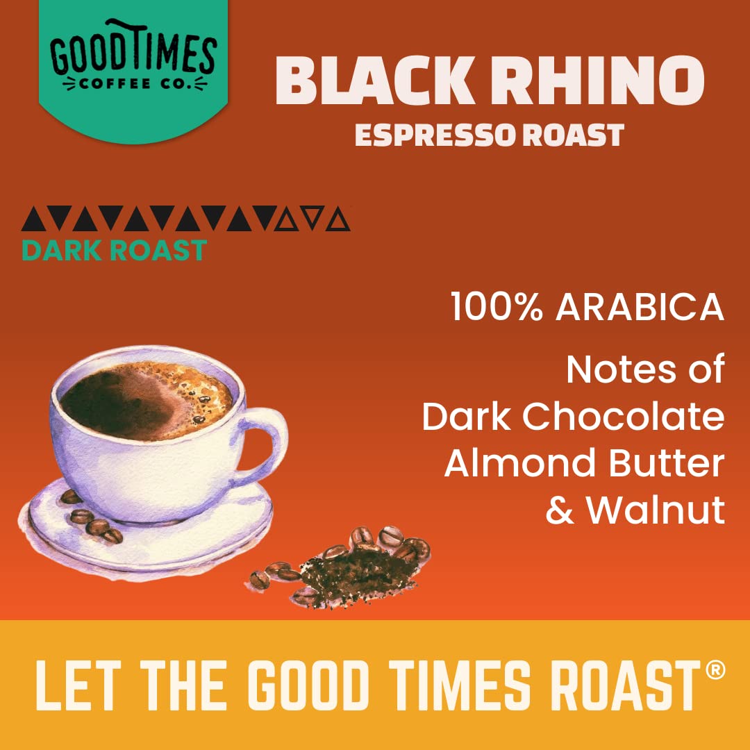 Black Rhino Arabica Coffee Espresso Dark Roast, Medium Ground, Small Batch Artisan, 12 Ounce (Pack of 1)