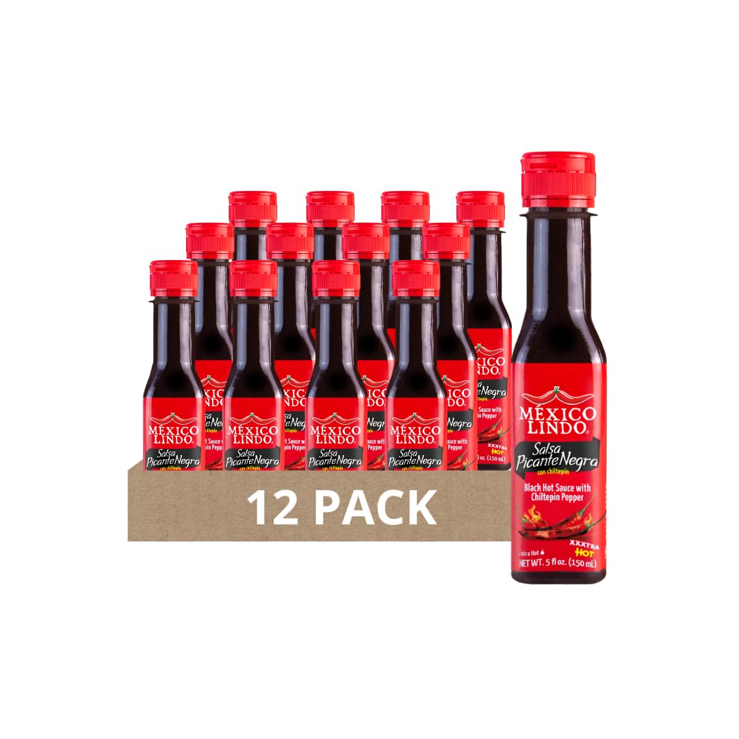Mexico Lindo Picante Negra Xxxtra Hot Sauce | Scoville Unit Level 80,000 | Sugar Free | 5 Fl Oz Bottles (Pack of 12)