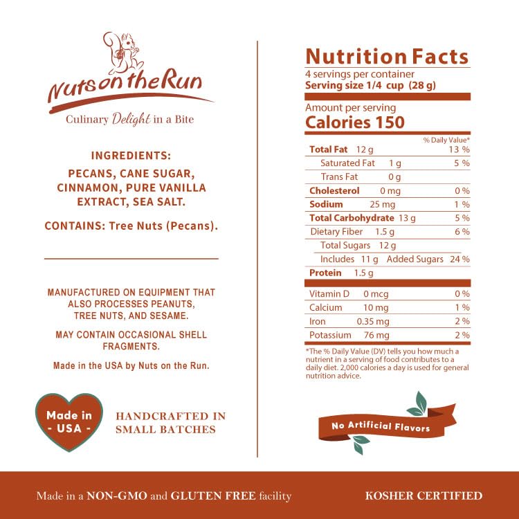 Nuts on the Run Cinnamon Pecans - 4oz (PACK OF 3 BAGS), Roasted Cinnamon Pecan Pralines
