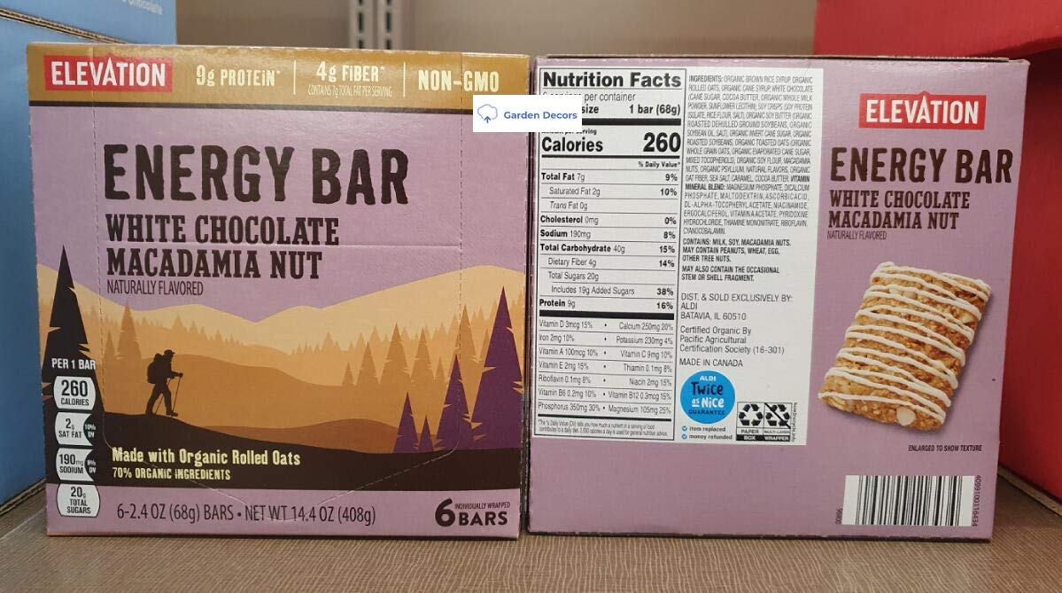 Elevation Energy Bar White Chocolate Macadamia Nut 14.4oz 408g (2 Boxes)