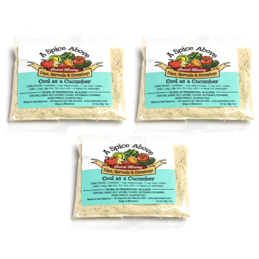 A Spice Above Dips, Spreads, and Dressing Mixed Seasonings Party Packets, 3 Pack (Cool as a Cucumber)