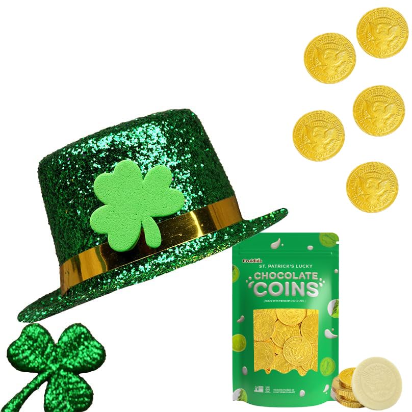 St. Patrick's Day White Milk Chocolate Coins, Half-Dollar Gold Foil Coins, Made with Premium Belgian Chocolate, Gluten-Free, Nut-Free, Kosher