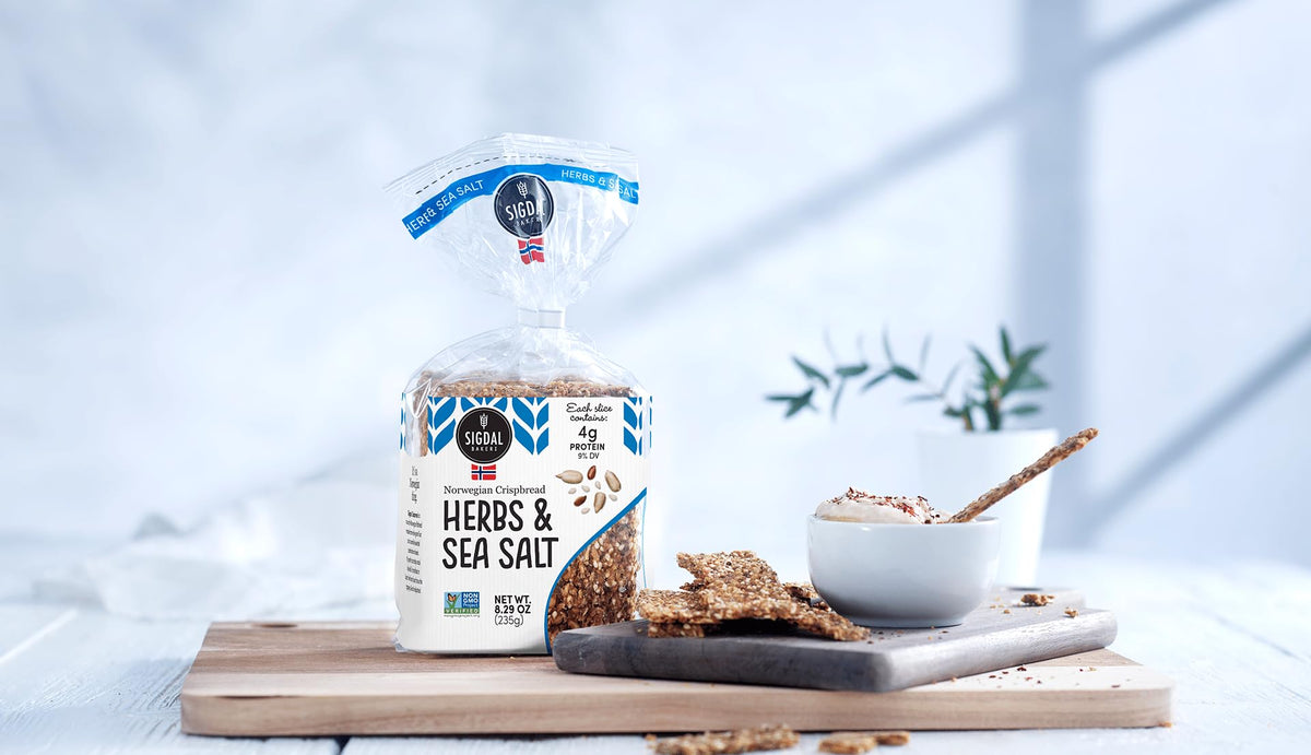 Sigdal Bakeri Herbs & Sea Salt Norwegian Wholegrain Crispbread | All Natural Non-GMO, 8.29 oz (235g) (Pack of 4)