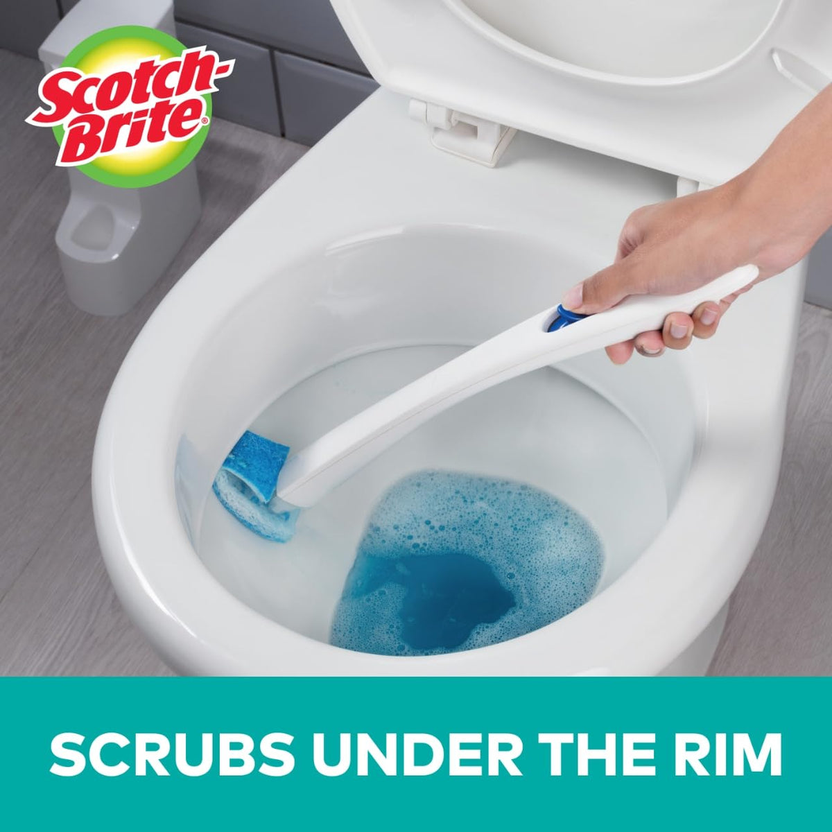 Scotch-Brite Disposable Toilet Scrubber Starter Kit, Disposable Refills with Built-In Bleach Alternative, Includes 1 Handle, Storage Caddy and 5