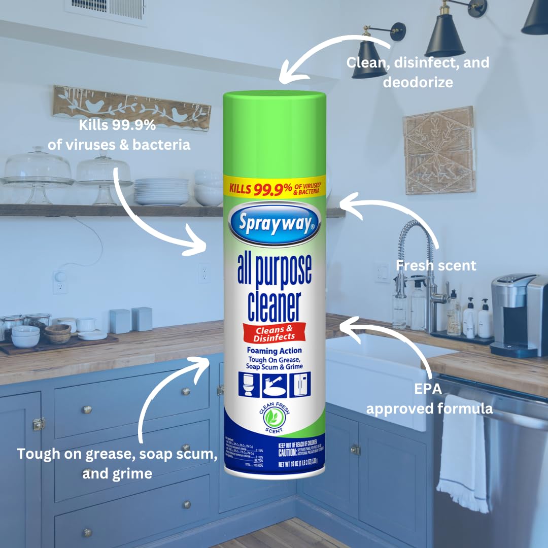 Sprayway All Purpose Disinfectant Cleaner, Foaming Action, 19 Ounce