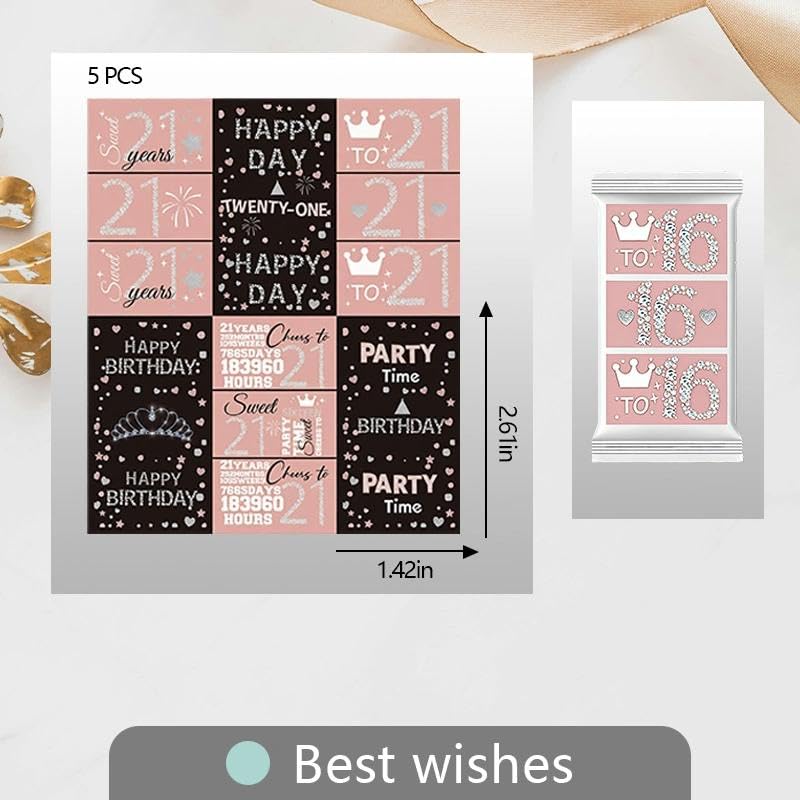 21st Birthday Party Favors Stickers Pink and Black Chocolate Candy Bar Wrappers Stickers Happy 21 Bday Parties Supplies Decorations 21 Years Old Gifts
