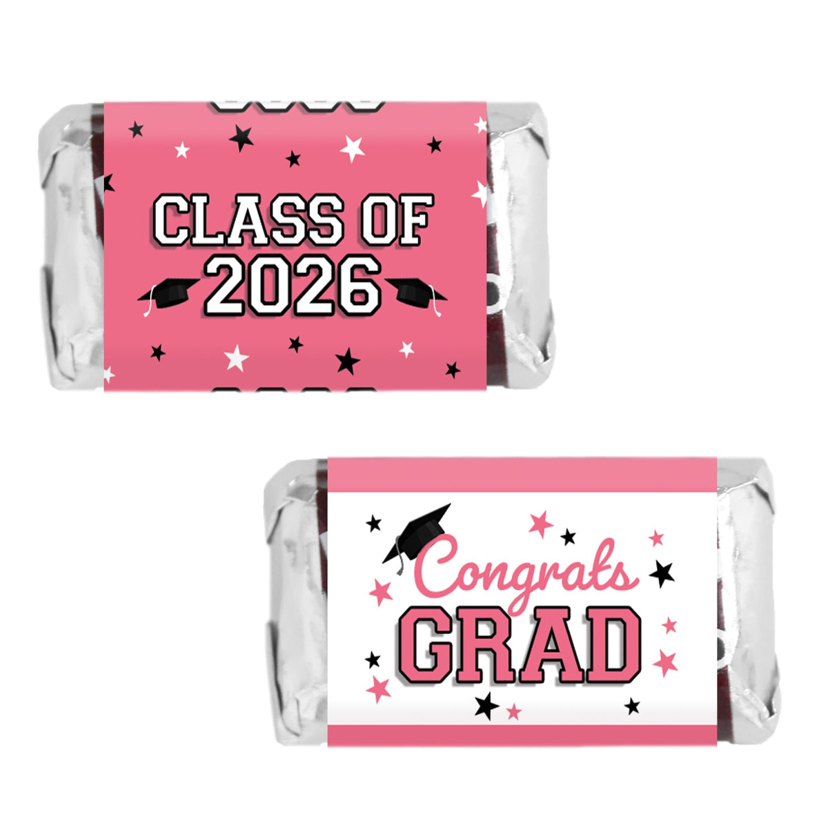 DISTINCTIVS Pink Class of 2026 Graduation Mini Candy Bar Wrappers, 42 Count