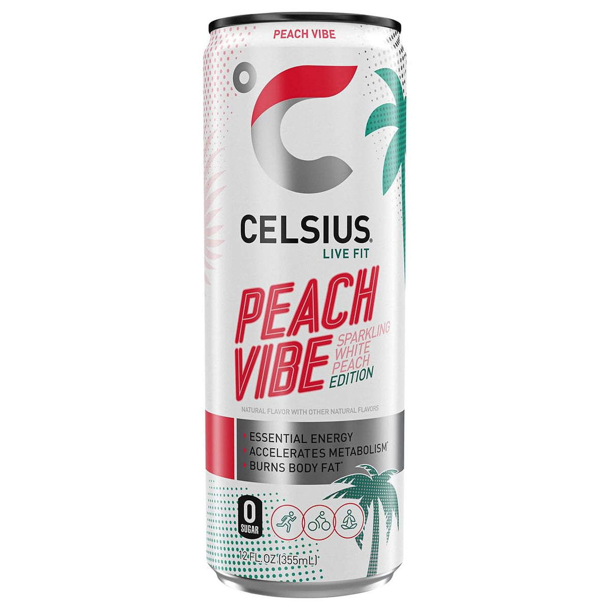CELSIUS Sparkling Peach Vibe, Functional Essential Energy Drink, 12 Fl Oz