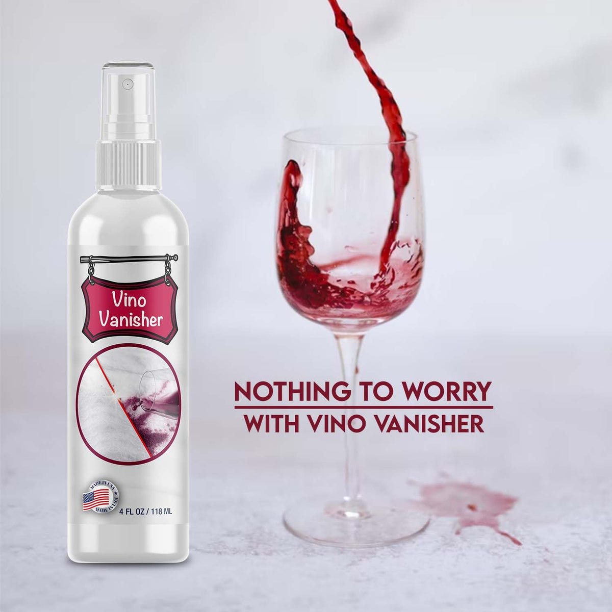Vino Vanisher Wine Stain Remover - Instantly Lifts Red Wine Stains from Carpet, Clothing, Upholstery & More - Fast-Acting, Eco-Friendly Formula - Safe