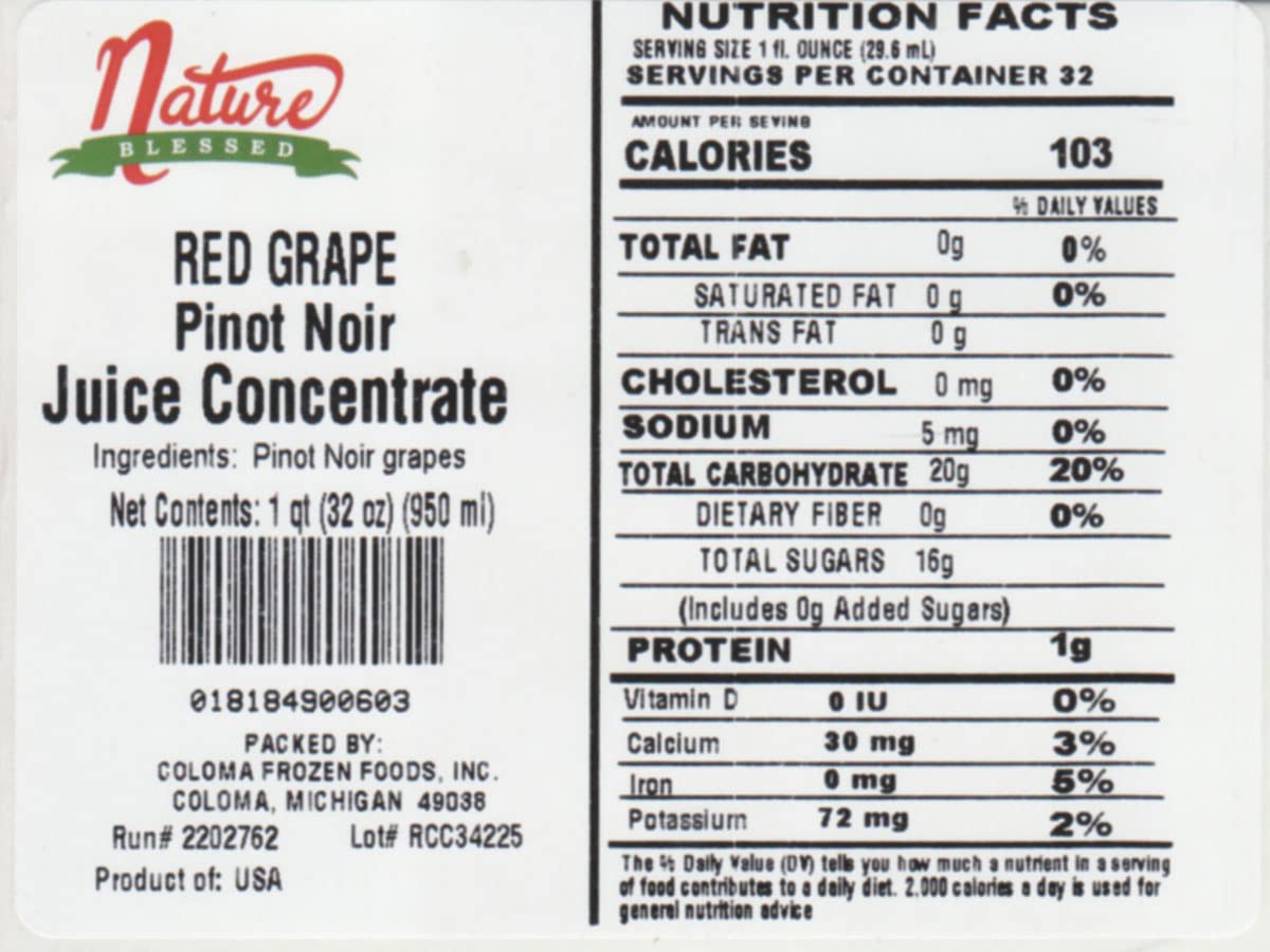 Nature Blessed 100% Pure Pinot Noir Red Grape Fruit Juice Concentrate - 2- Quarts (2/32 fl oz. bottles), Ideal for Home Vintners or Brewers, Wine
