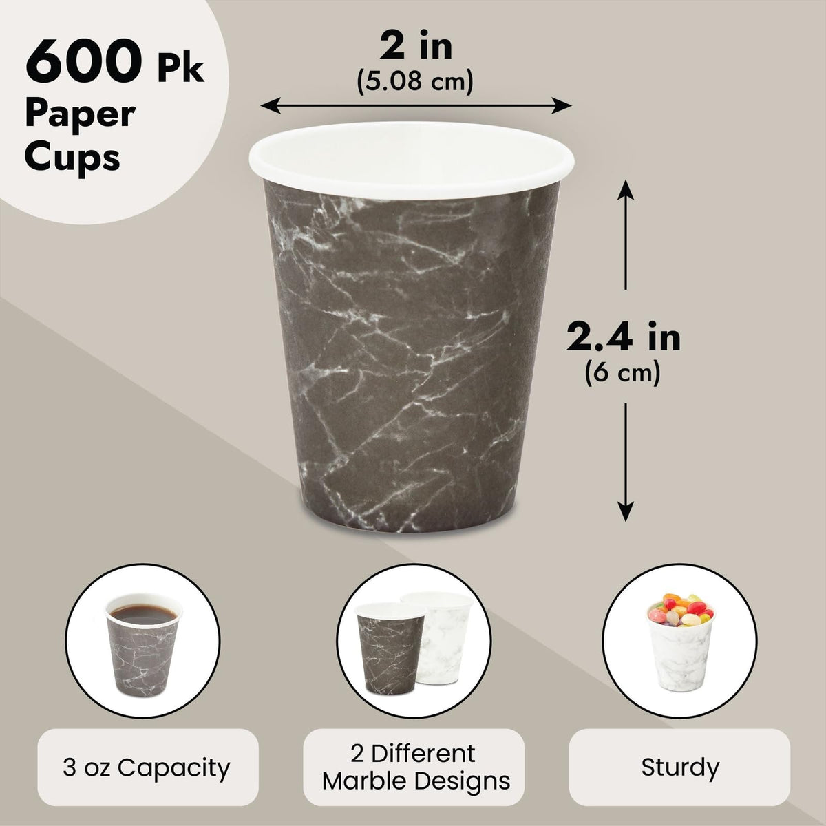Juvale Marble Bathroom Cups - Leak-Resistant Mouthwash Cup - Compact 3 Fl Oz Coffee & Espresso Mug - Disposable Paper Drinkware - Pack of 600, Black