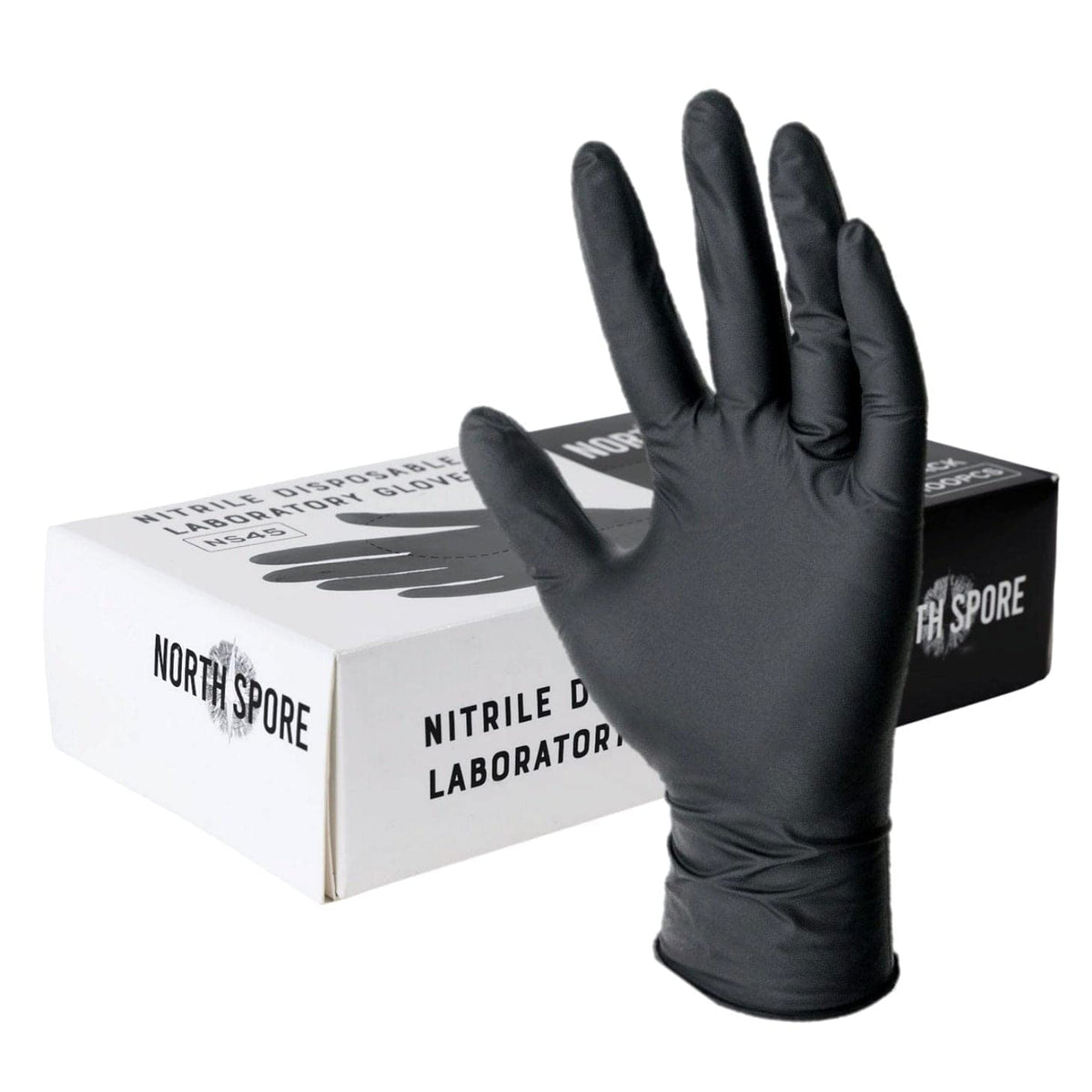 North Spore Black Nitrile Disposable Laboratory Gloves (100 ct) | Latex-Free, Powder-Free | Safe for Food Contact (Medium)