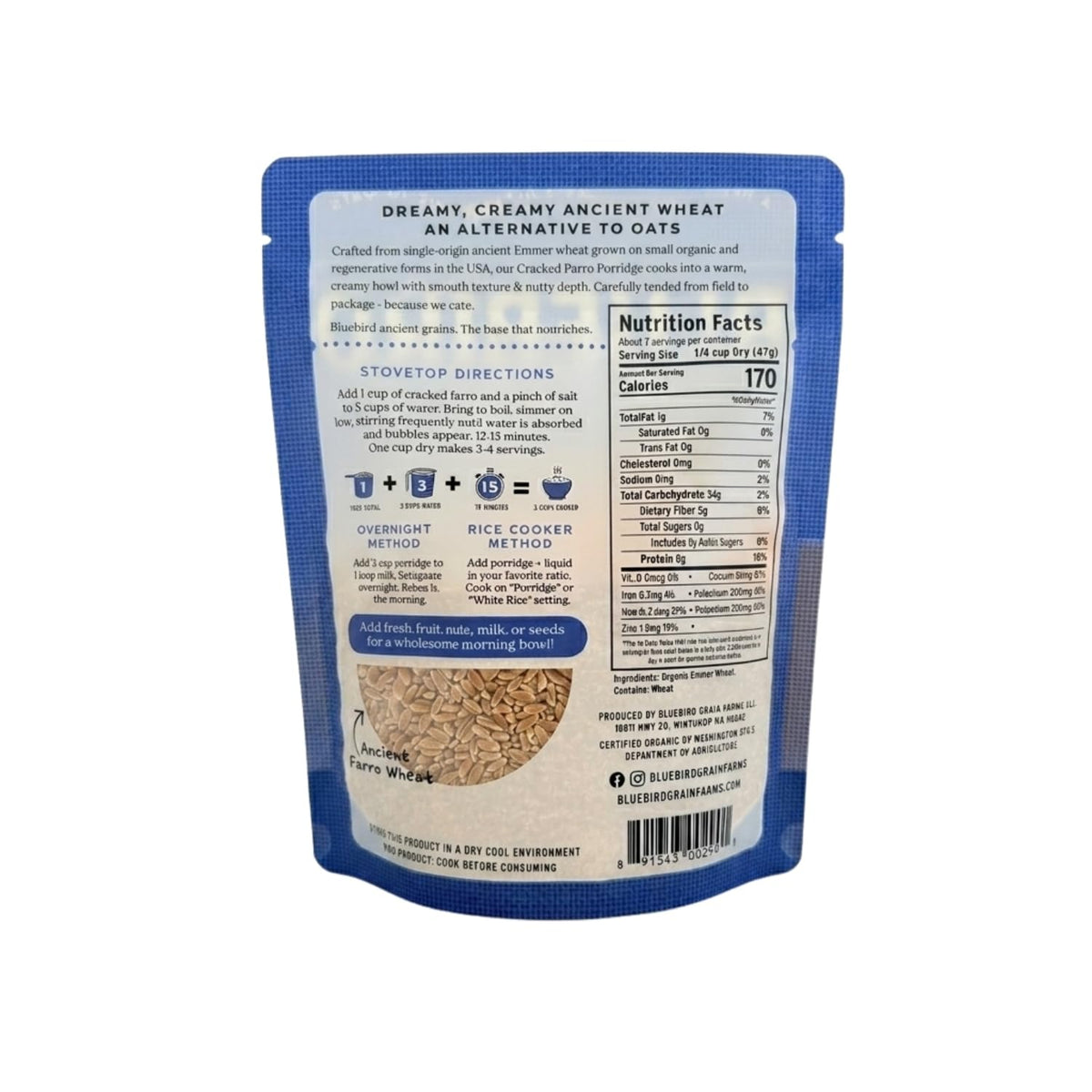 Bluebird Grain Farms Organic Cracked Farro Porridge, 12 Oz.