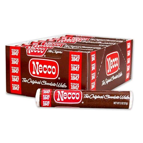 Necco Wafers, Chocolate Wafers Display Pack - Single Flavor Tray, Classic Chocolate Taste, Vintage Candy in Bulk Box - 2-Ounce Rolls (Pack of 24)