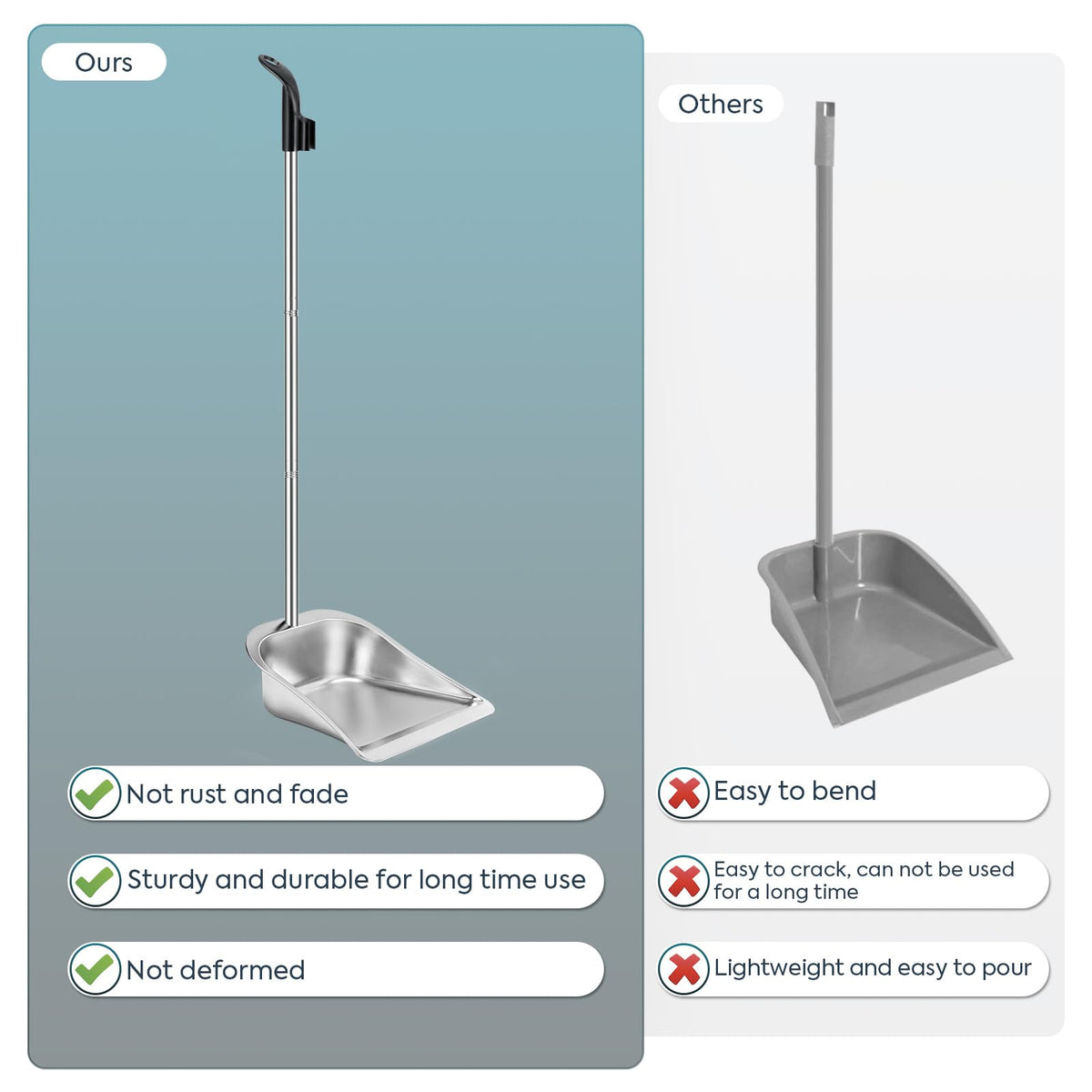 Yangbaga Dust Pans with Long Handle - 35”Heavy Duty Metal Upright Stand Up Dustpan - Long Handled Stand Up Dustpans - Best Dustpans