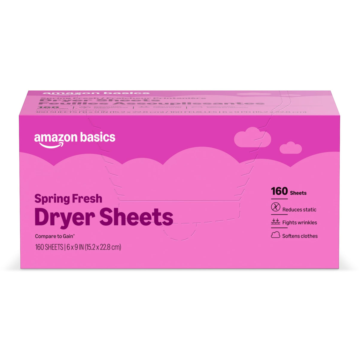 Amazon Basics Dryer Sheets Laundry Fabric Softener, Spring Fresh Scent, Reduces Static, Static Control, 160 Count