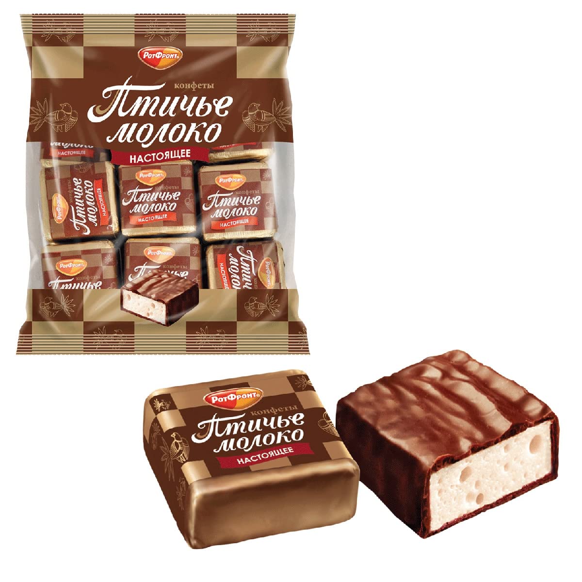 Rot Front Chocolates Souffle Birds Milk Ptichye Moloko Vanilla Russian Candies Krasnyi Oktyabr 1 LB (2lb / 1kg)