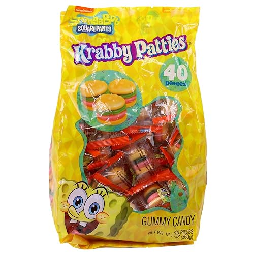 Nickelodeon SpongeBob Squarepants Krabby Patty Gummy Candy, Individually Wrapped Pattie (40 Count), Halloween Candy