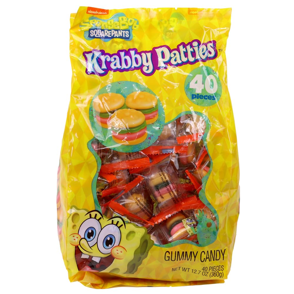 Nickelodeon SpongeBob Squarepants Krabby Patty Gummy Candy, Individually Wrapped Pattie (40 Count), Halloween Candy