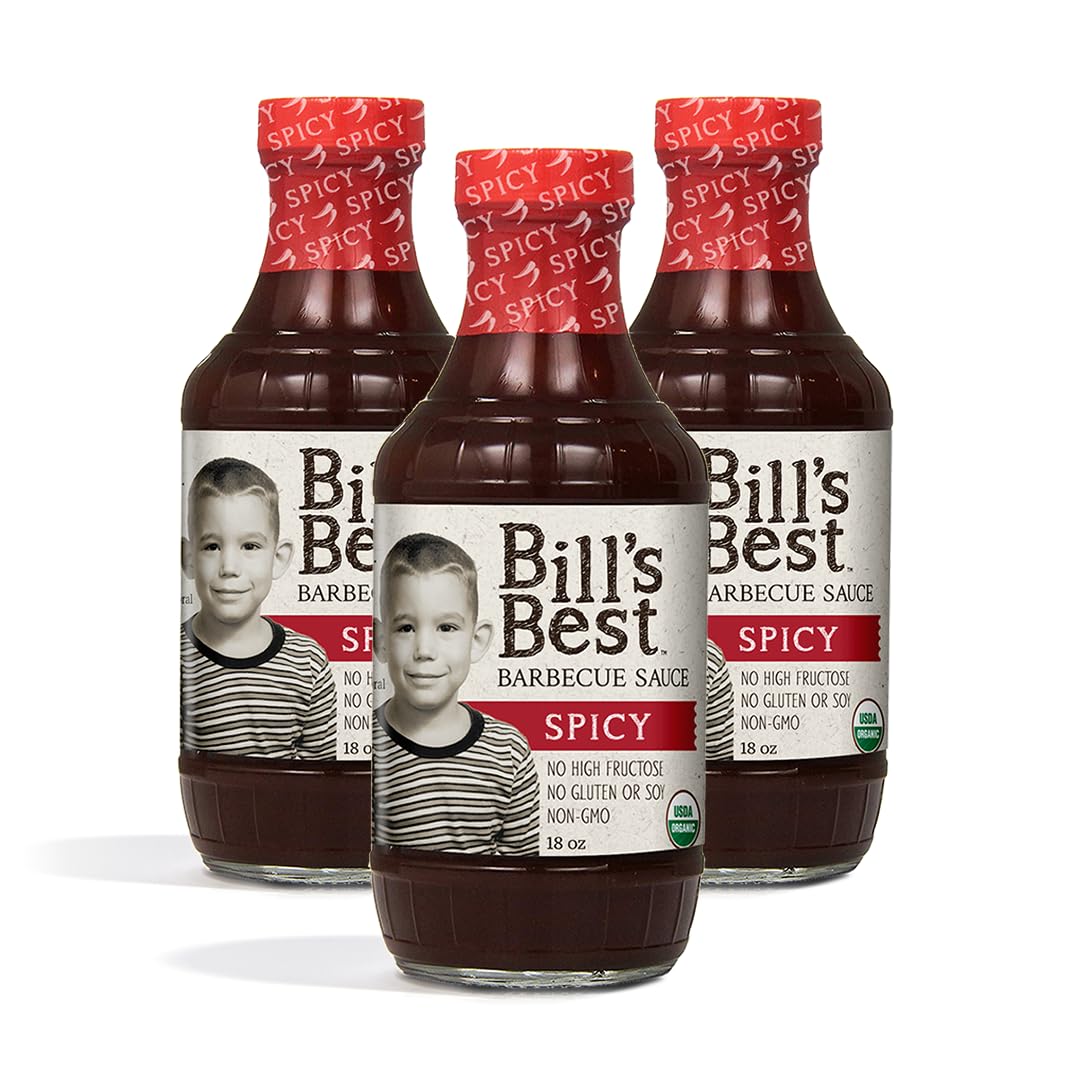 Bill's Best Organic BBQ Sauce 3 Pack - 18oz Each (Spicy)