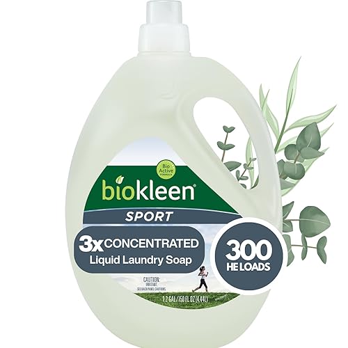 Biokleen Natural Sport 3X Concentrated Laundry Detergent, 300 Loads, Bio Active Formula, Fight Odors, Sweat & Stain Remover, Lavender Eucalyptus Scent