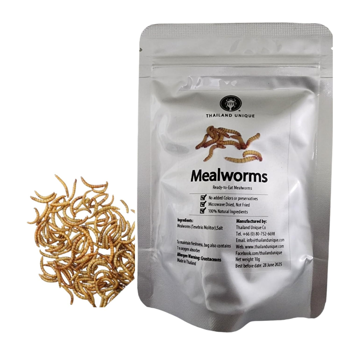 Thailand Unique Mealworms - 10 Gram Bag of Dehydrated Edible Insects for Humans, Nutritious Bugs Superfood Weird Unusual Snack Gift