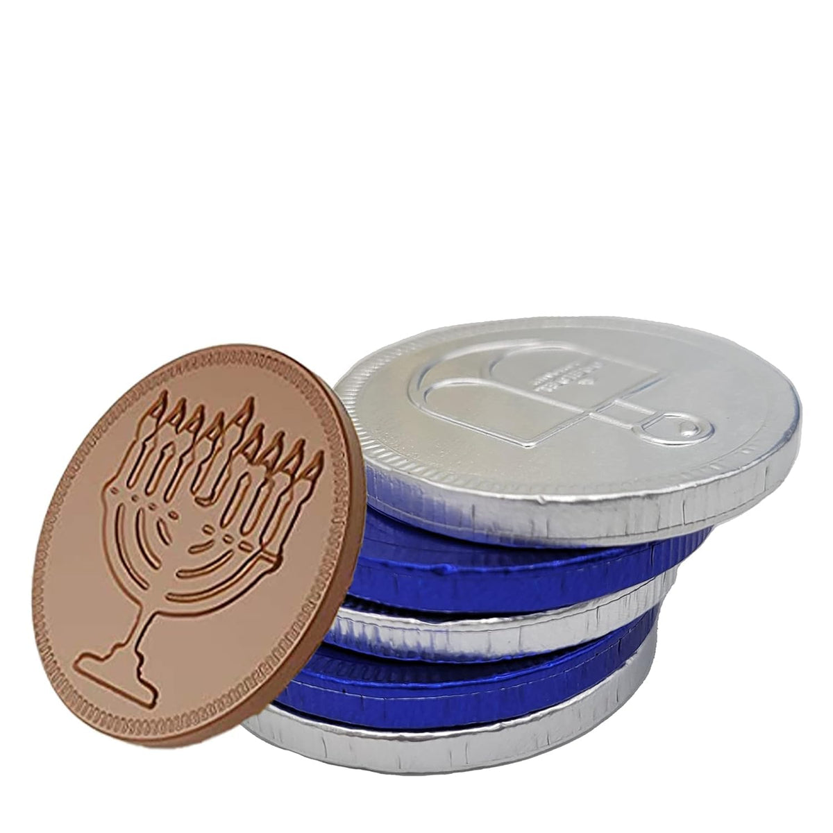 The Dreidel Company Hanukkah Chocolate Coins, Belgian Blue and Silver Milk Chocolate Coin, Nut-Free, Kosher Gelt in Hanukkah Box (20 Pounds (Bulk))