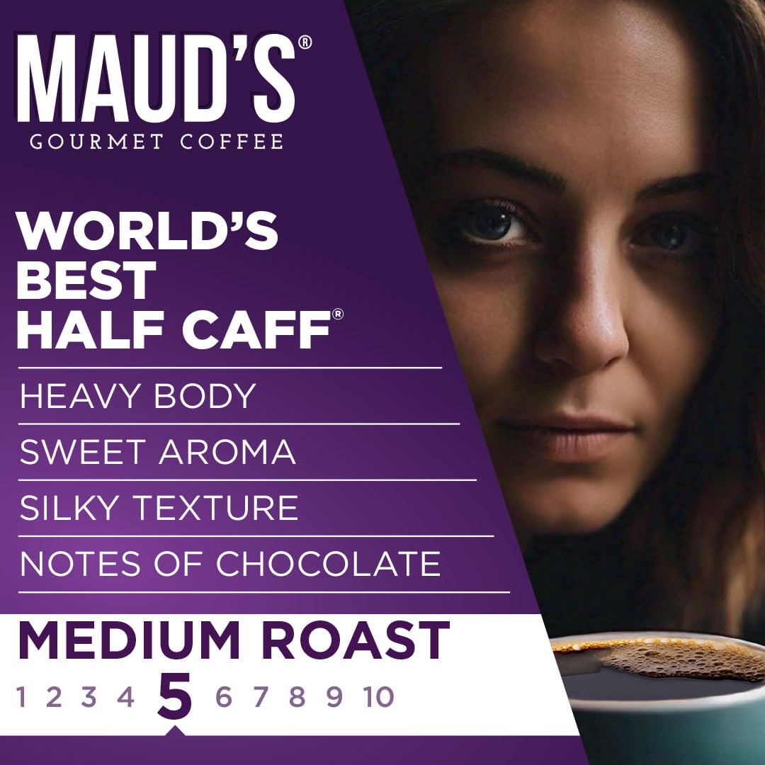 Maud's Half Caff Medium Roast Ground Coffee, 1 Bag, (20oz), 100% Arabica Coffee, 52 Servings