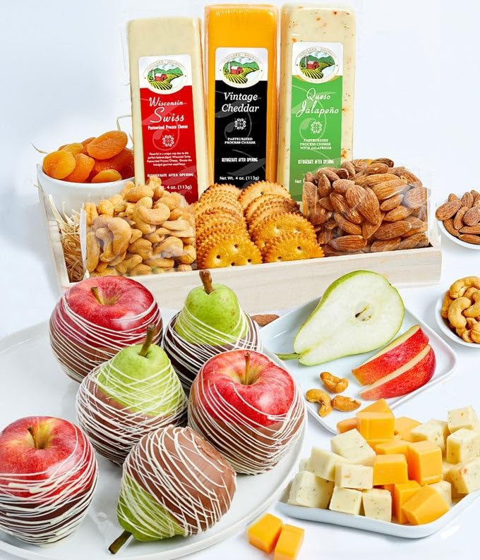From You Flowers Premium Fruit, Cheese, Crackers & Nuts Tray - Chocolate Dipped Fruit, Gourmet Cheese & Nuts for Birthday & Thank You
